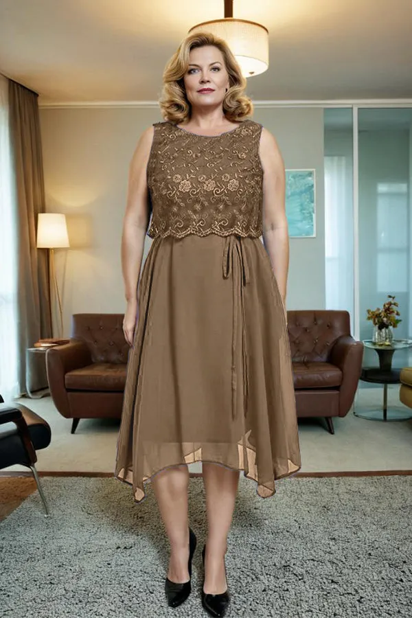 Asymmetrical Sleeveless Lace Overlay Chiffon Mother of the Bride Dress