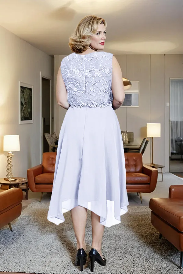 Asymmetrical Sleeveless Lace Overlay Chiffon Mother of the Bride Dress