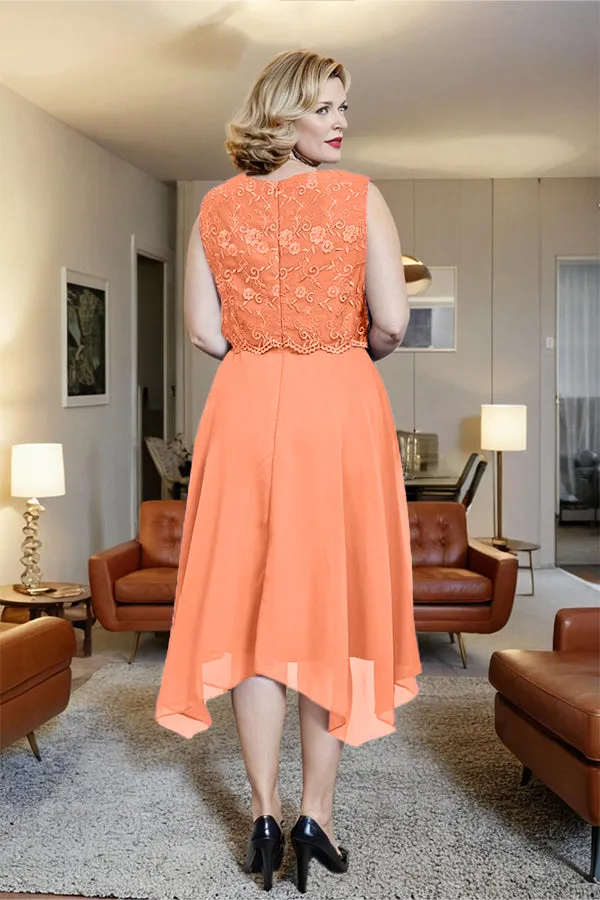 Asymmetrical Sleeveless Lace Overlay Chiffon Mother of the Bride Dress