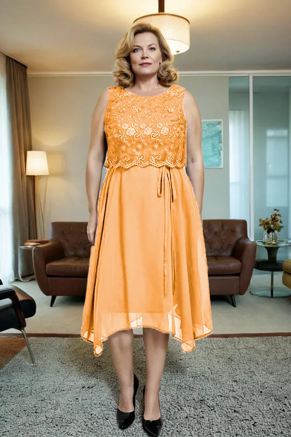 Asymmetrical Sleeveless Lace Overlay Chiffon Mother of the Bride Dress