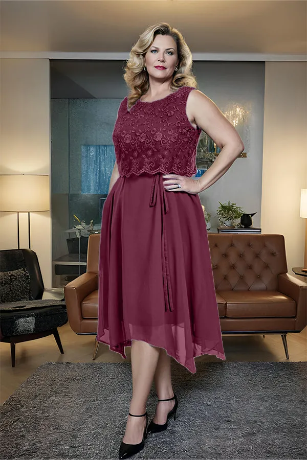 Asymmetrical Sleeveless Lace Overlay Chiffon Mother of the Bride Dress