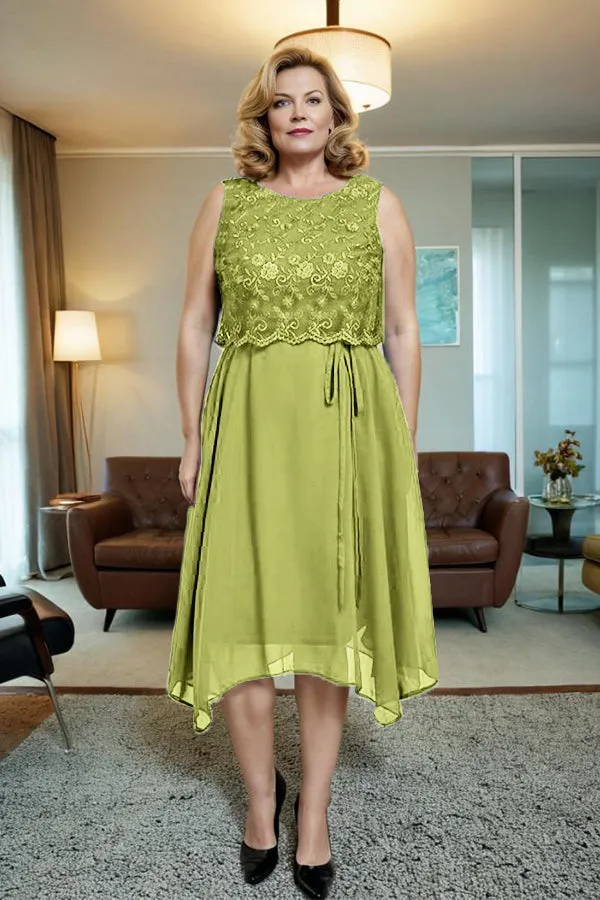 Asymmetrical Sleeveless Lace Overlay Chiffon Mother of the Bride Dress