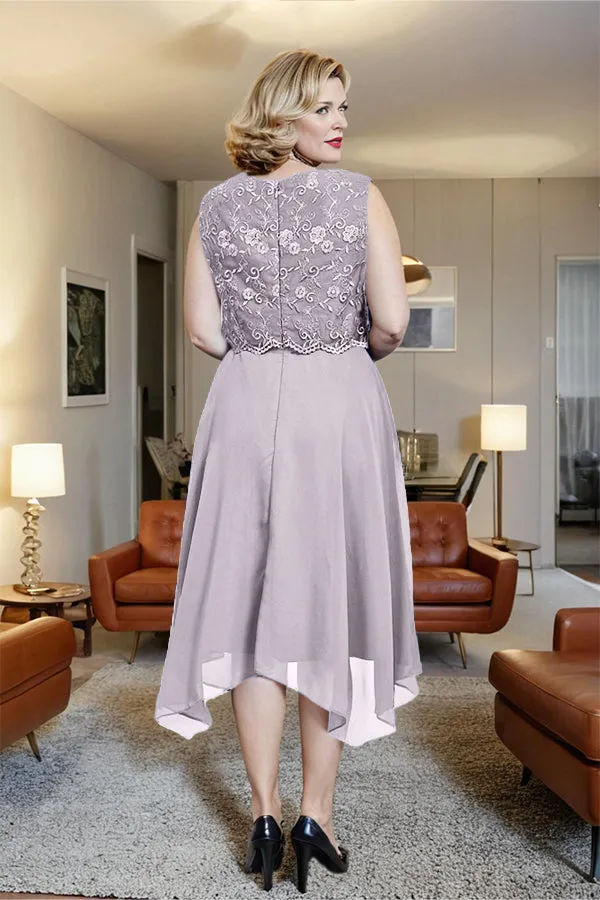 Asymmetrical Sleeveless Lace Overlay Chiffon Mother of the Bride Dress