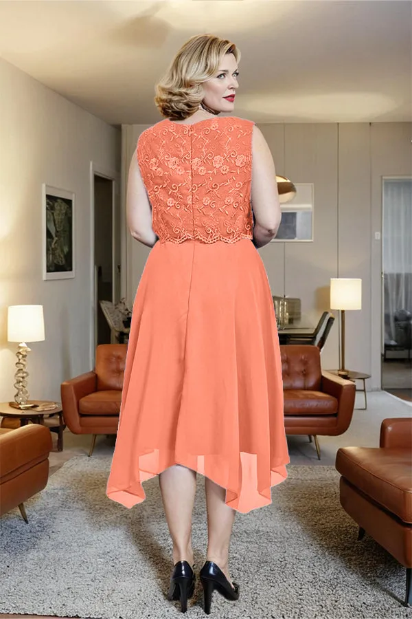 Asymmetrical Sleeveless Lace Overlay Chiffon Mother of the Bride Dress