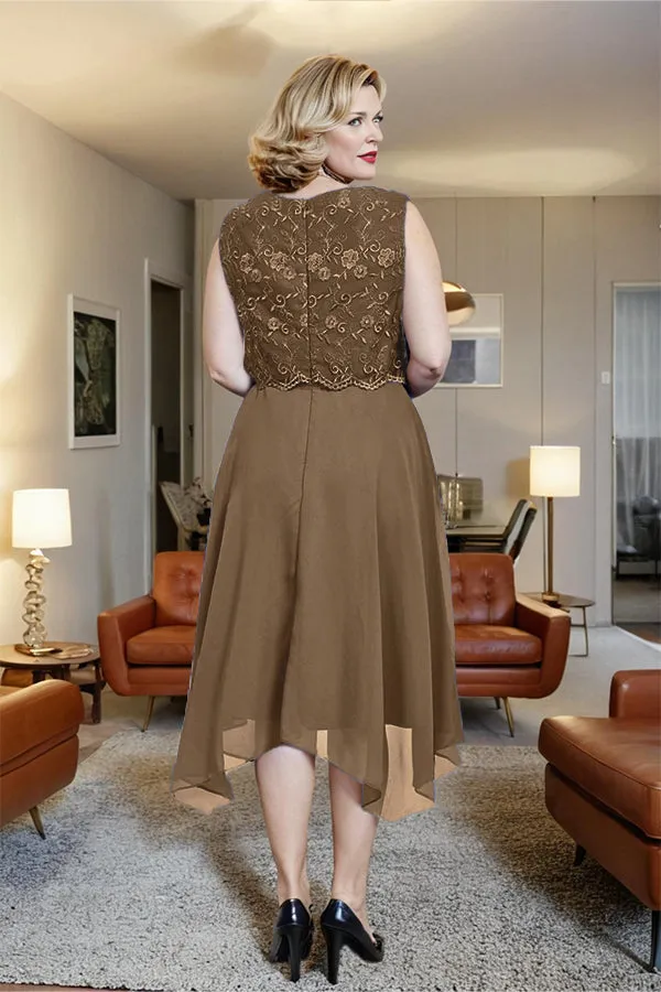 Asymmetrical Sleeveless Lace Overlay Chiffon Mother of the Bride Dress