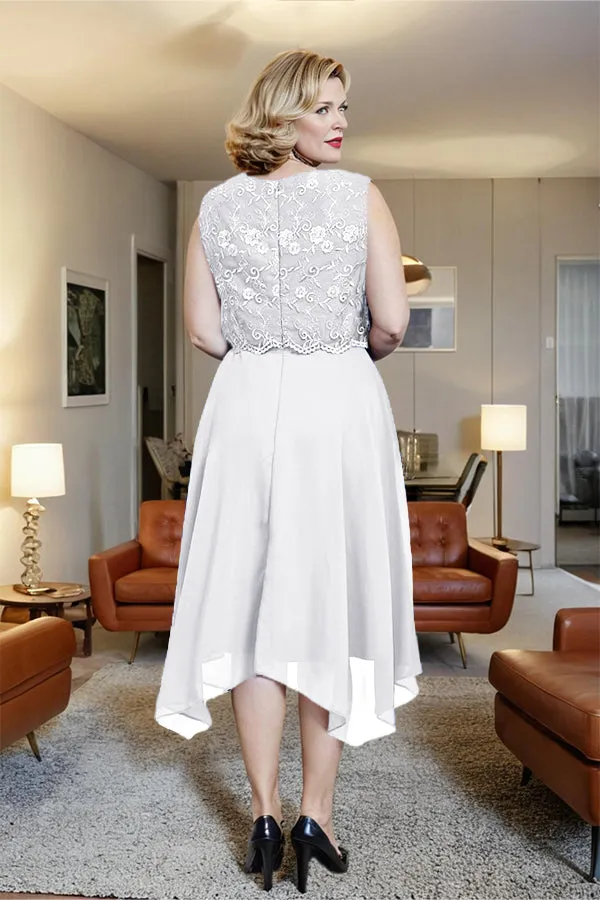 Asymmetrical Sleeveless Lace Overlay Chiffon Mother of the Bride Dress