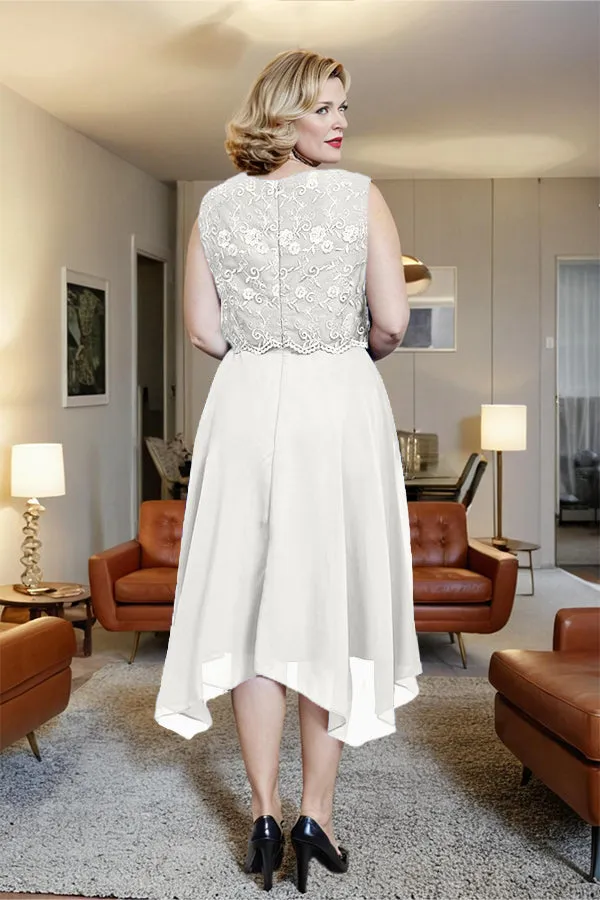 Asymmetrical Sleeveless Lace Overlay Chiffon Mother of the Bride Dress