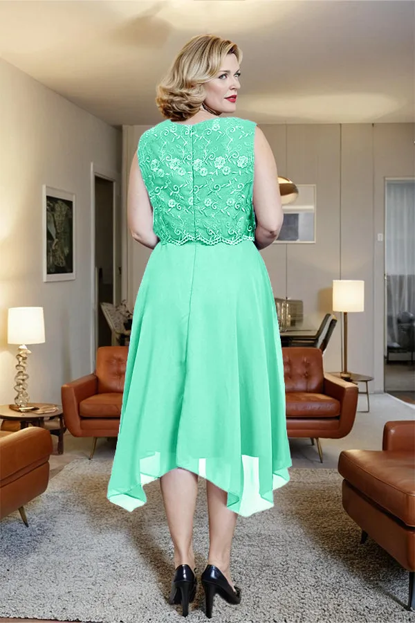 Asymmetrical Sleeveless Lace Overlay Chiffon Mother of the Bride Dress