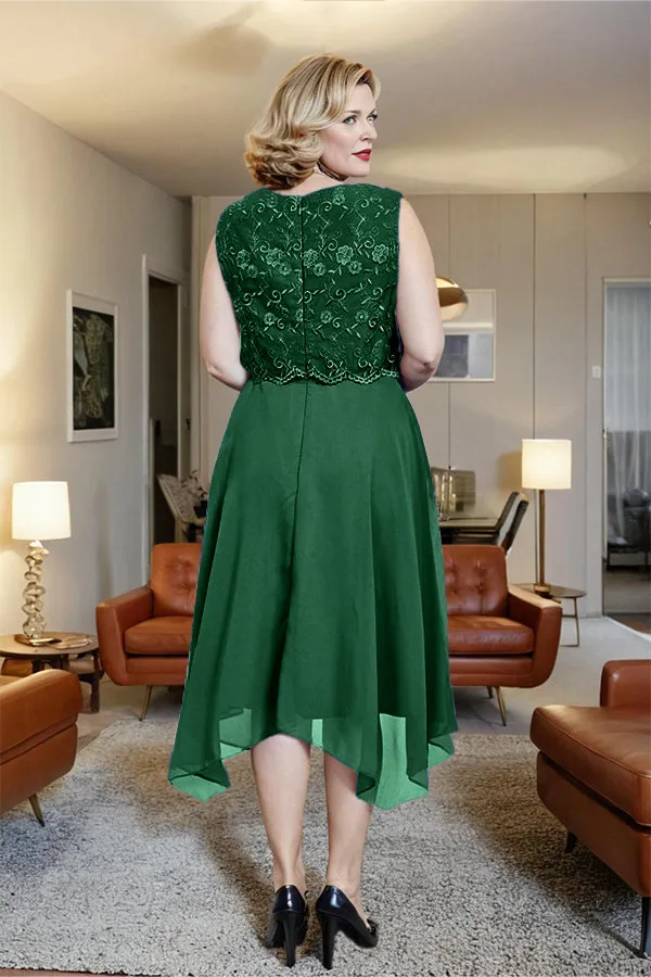 Asymmetrical Sleeveless Lace Overlay Chiffon Mother of the Bride Dress