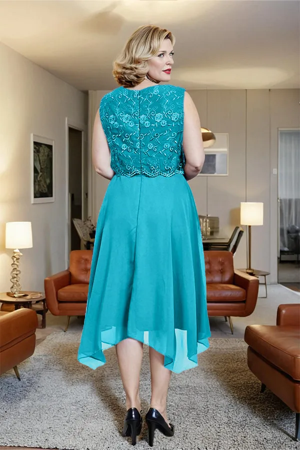 Asymmetrical Sleeveless Lace Overlay Chiffon Mother of the Bride Dress