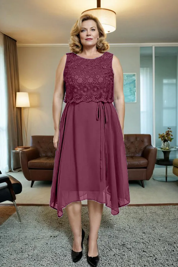 Asymmetrical Sleeveless Lace Overlay Chiffon Mother of the Bride Dress