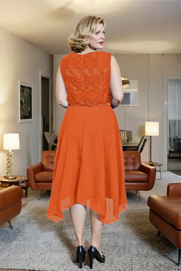 Asymmetrical Sleeveless Lace Overlay Chiffon Mother of the Bride Dress