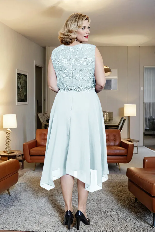 Asymmetrical Sleeveless Lace Overlay Chiffon Mother of the Bride Dress