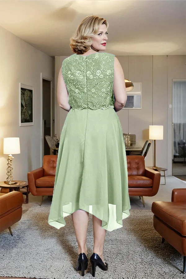 Asymmetrical Sleeveless Lace Overlay Chiffon Mother of the Bride Dress