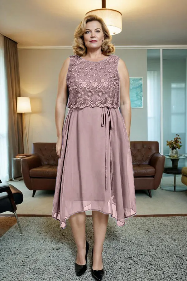 Asymmetrical Sleeveless Lace Overlay Chiffon Mother of the Bride Dress