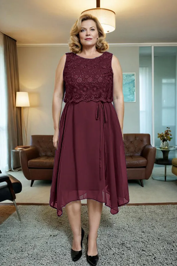 Asymmetrical Sleeveless Lace Overlay Chiffon Mother of the Bride Dress