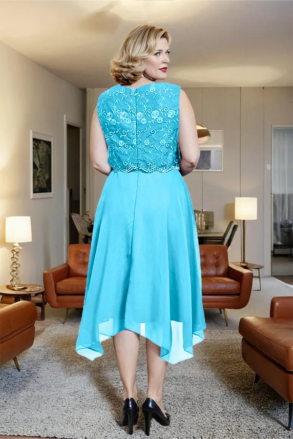 Asymmetrical Sleeveless Lace Overlay Chiffon Mother of the Bride Dress