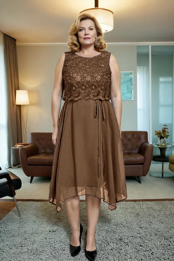 Asymmetrical Sleeveless Lace Overlay Chiffon Mother of the Bride Dress