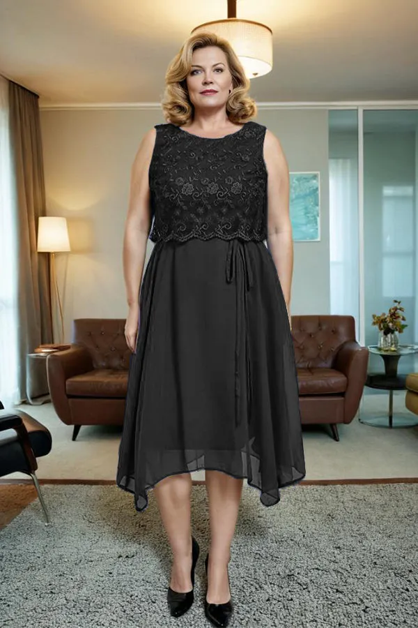 Asymmetrical Sleeveless Lace Overlay Chiffon Mother of the Bride Dress