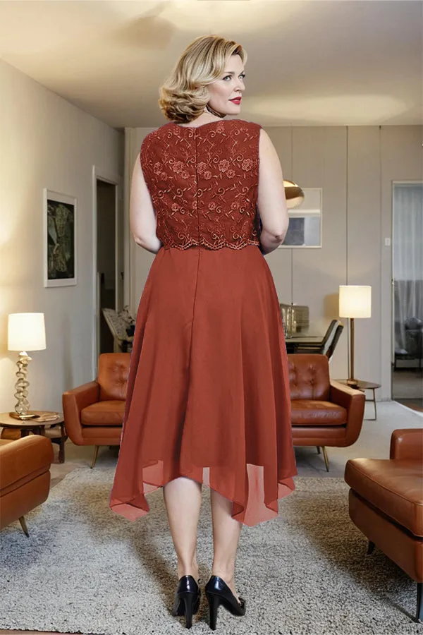 Asymmetrical Sleeveless Lace Overlay Chiffon Mother of the Bride Dress