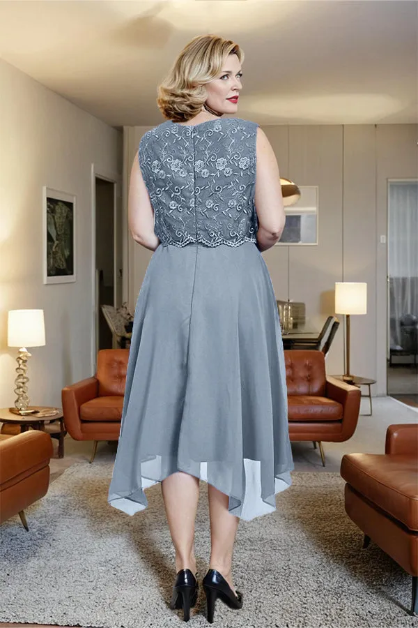 Asymmetrical Sleeveless Lace Overlay Chiffon Mother of the Bride Dress