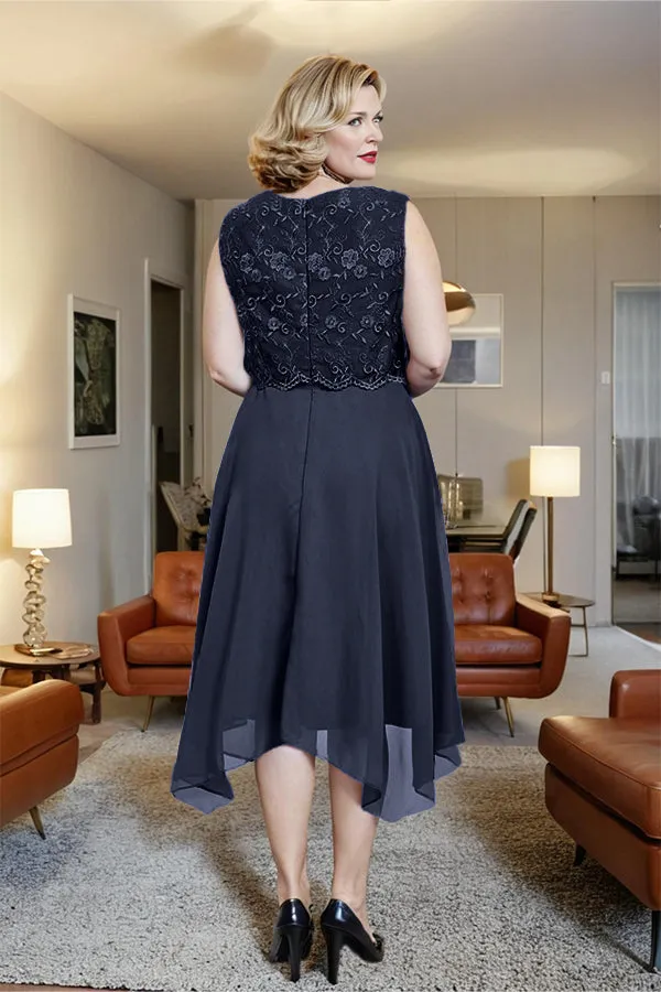 Asymmetrical Sleeveless Lace Overlay Chiffon Mother of the Bride Dress