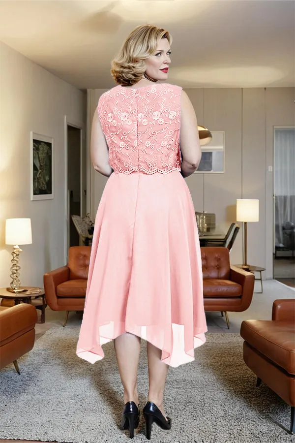 Asymmetrical Sleeveless Lace Overlay Chiffon Mother of the Bride Dress