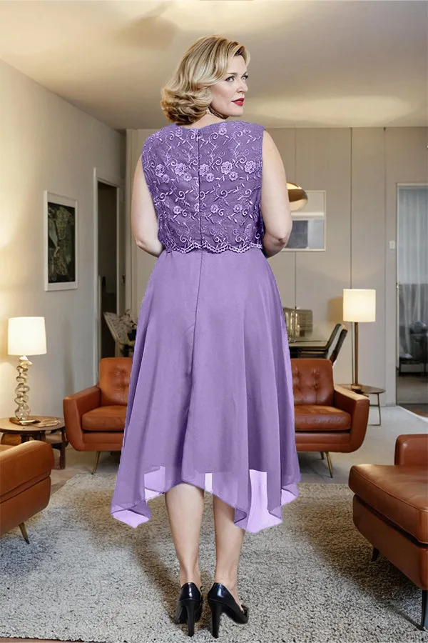Asymmetrical Sleeveless Lace Overlay Chiffon Mother of the Bride Dress