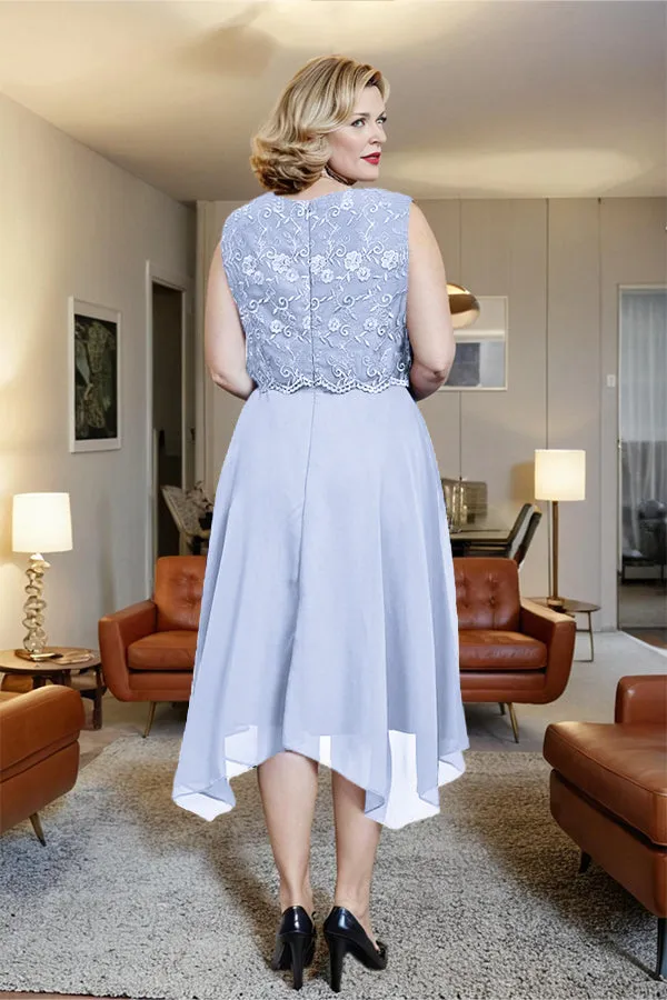 Asymmetrical Sleeveless Lace Overlay Chiffon Mother of the Bride Dress
