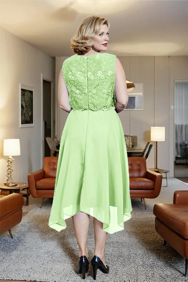 Asymmetrical Sleeveless Lace Overlay Chiffon Mother of the Bride Dress