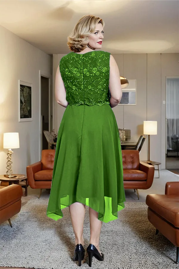 Asymmetrical Sleeveless Lace Overlay Chiffon Mother of the Bride Dress