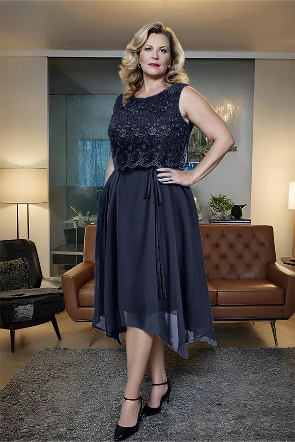 Asymmetrical Sleeveless Lace Overlay Chiffon Mother of the Bride Dress
