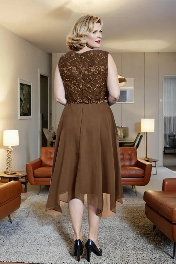 Asymmetrical Sleeveless Lace Overlay Chiffon Mother of the Bride Dress