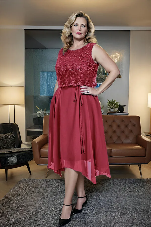 Asymmetrical Sleeveless Lace Overlay Chiffon Mother of the Bride Dress
