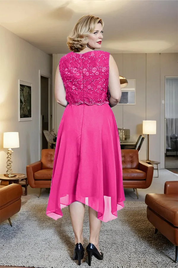 Asymmetrical Sleeveless Lace Overlay Chiffon Mother of the Bride Dress