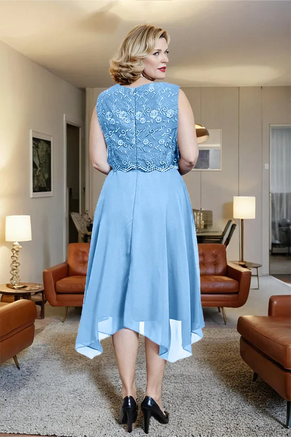 Asymmetrical Sleeveless Lace Overlay Chiffon Mother of the Bride Dress