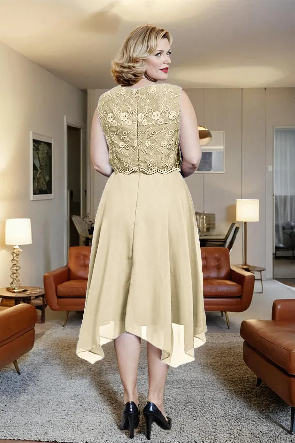 Asymmetrical Sleeveless Lace Overlay Chiffon Mother of the Bride Dress