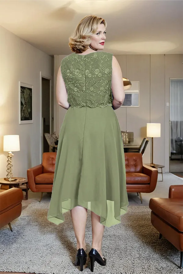 Asymmetrical Sleeveless Lace Overlay Chiffon Mother of the Bride Dress