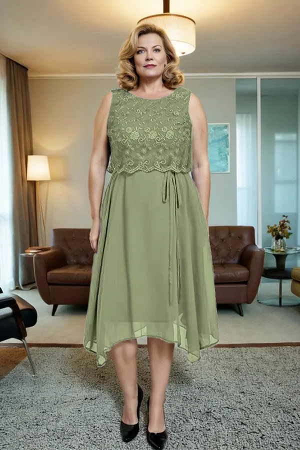 Asymmetrical Sleeveless Lace Overlay Chiffon Mother of the Bride Dress