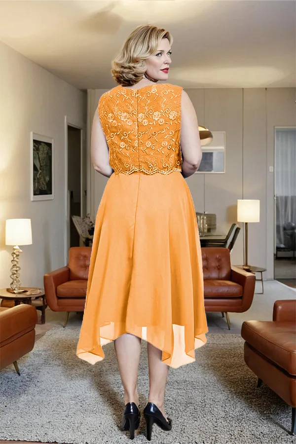 Asymmetrical Sleeveless Lace Overlay Chiffon Mother of the Bride Dress