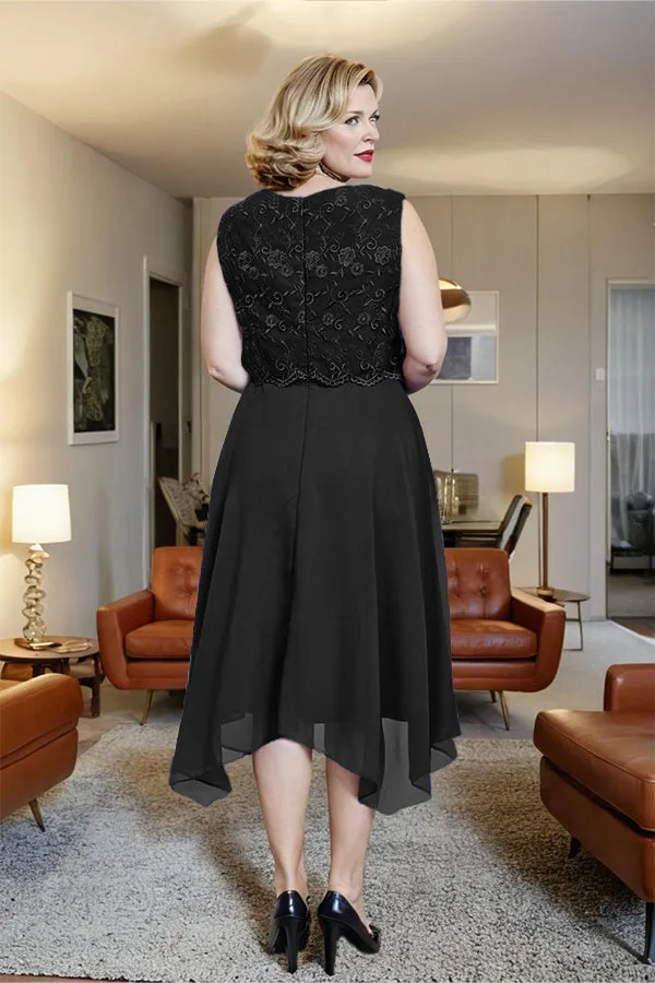 Asymmetrical Sleeveless Lace Overlay Chiffon Mother of the Bride Dress