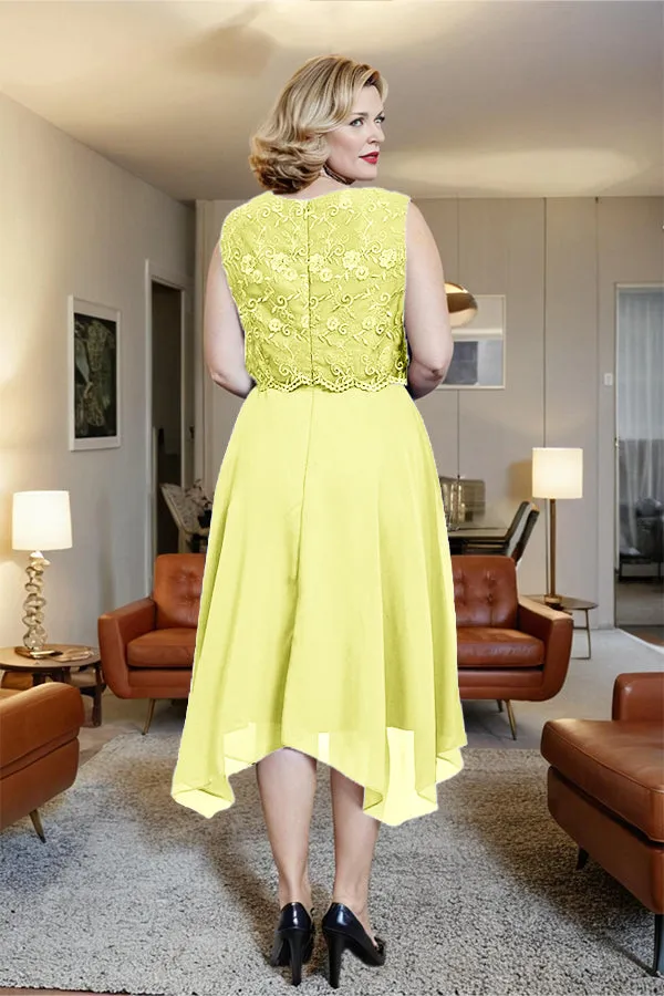 Asymmetrical Sleeveless Lace Overlay Chiffon Mother of the Bride Dress