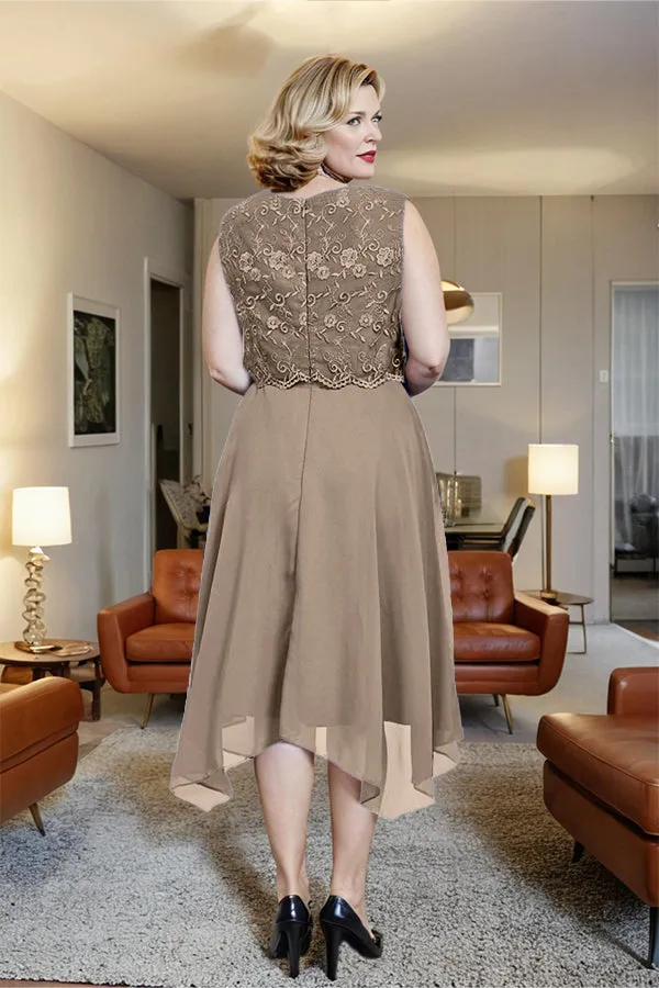 Asymmetrical Sleeveless Lace Overlay Chiffon Mother of the Bride Dress
