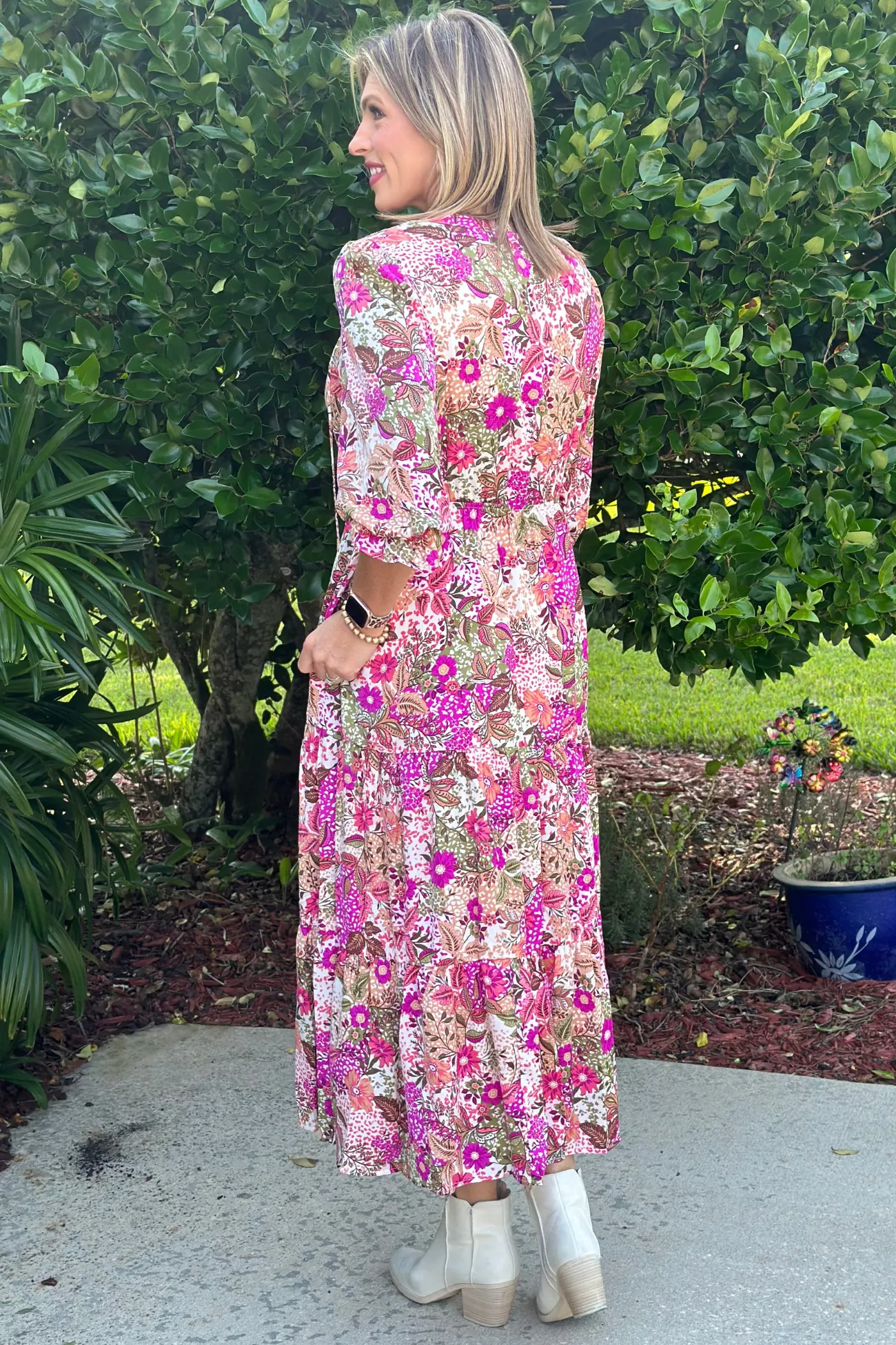 Autumn Colors Floral Print Ruffle Maxi Dress
