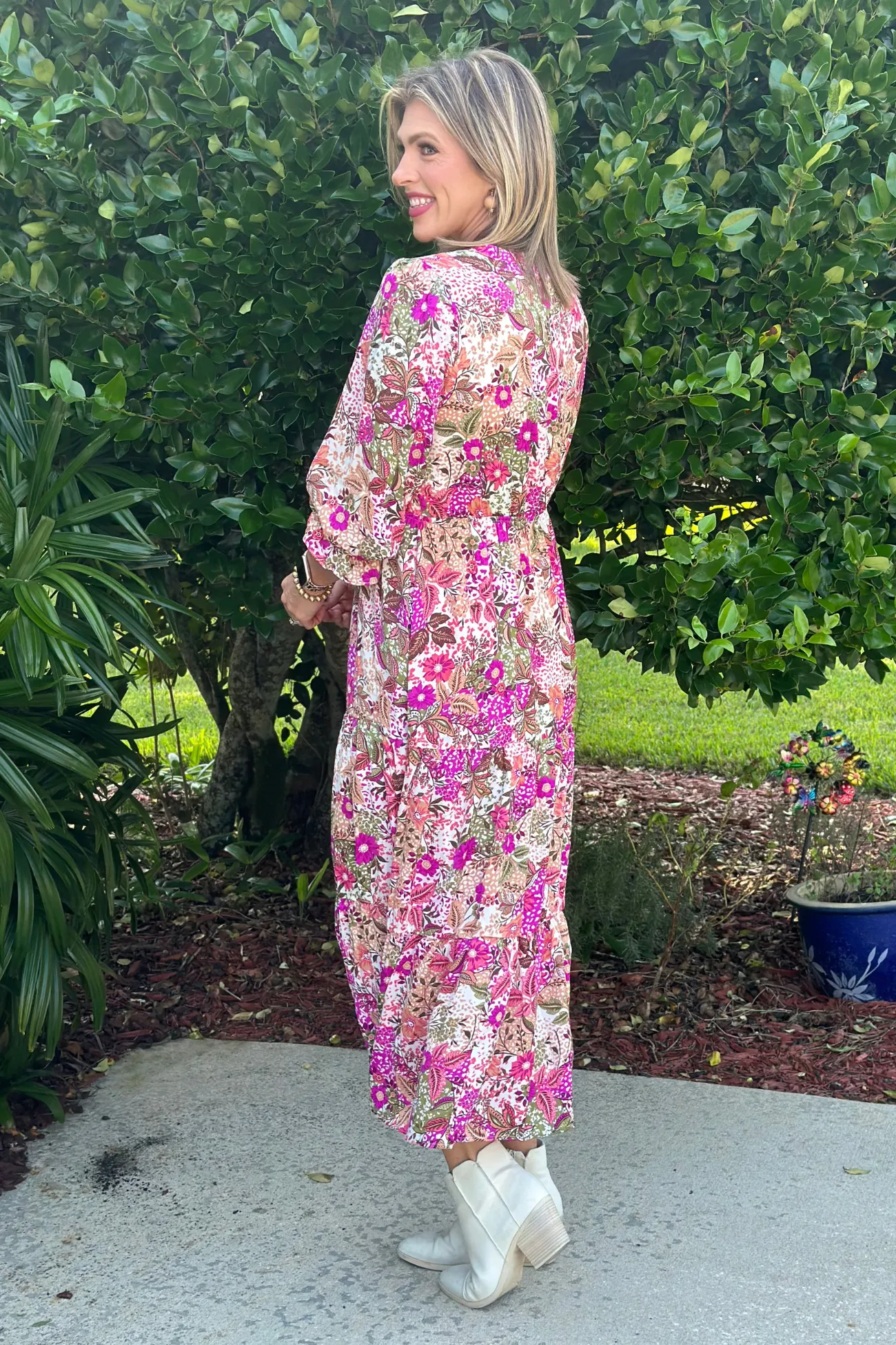 Autumn Colors Floral Print Ruffle Maxi Dress