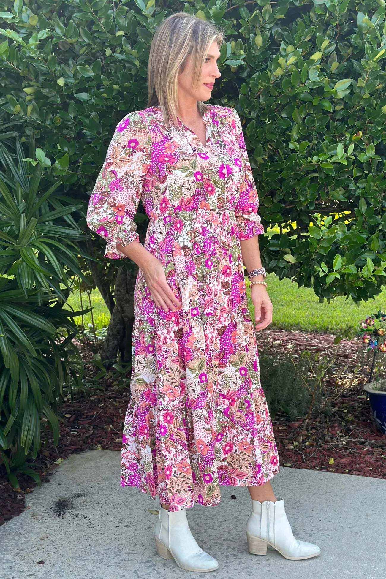 Autumn Colors Floral Print Ruffle Maxi Dress