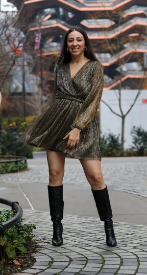 Ava Long Sleeve Gold Dress