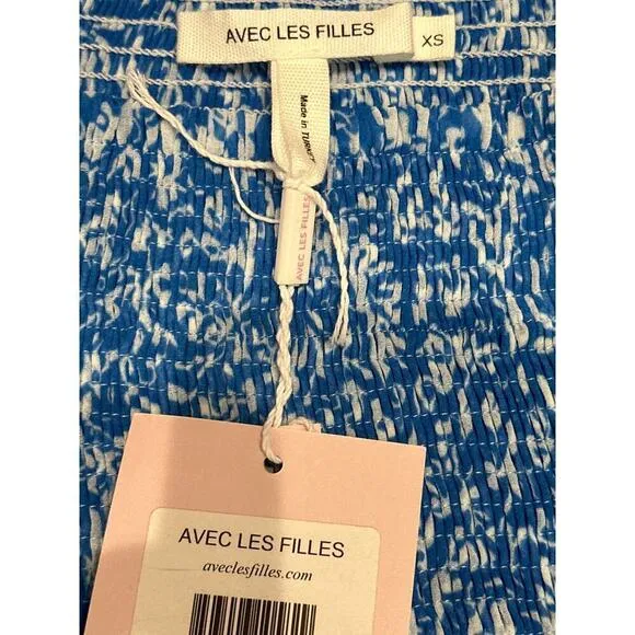 Avec Les Filles Blue White Floral Peasant Fit Flare Mini Skirt Women's XS NWT