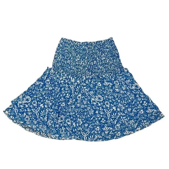 Avec Les Filles Blue White Floral Peasant Fit Flare Mini Skirt Women's XS NWT