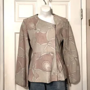 B lucid ltd Vintage Suede Leather Aysemmetrical Flare Sleeve Boho Zipper Jacket